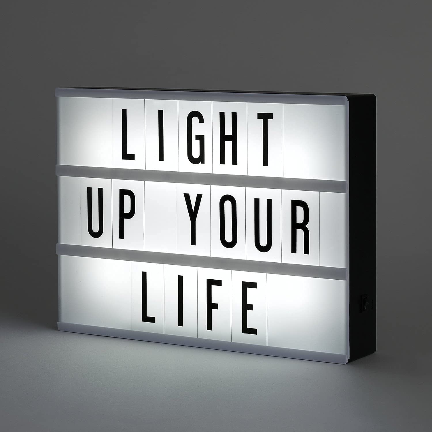 HOUSEHOLD CULTURE Plastic A4 LED Cinematic Message Light Box with Changeable Black Letter and Symbols, Letters, Numbers.