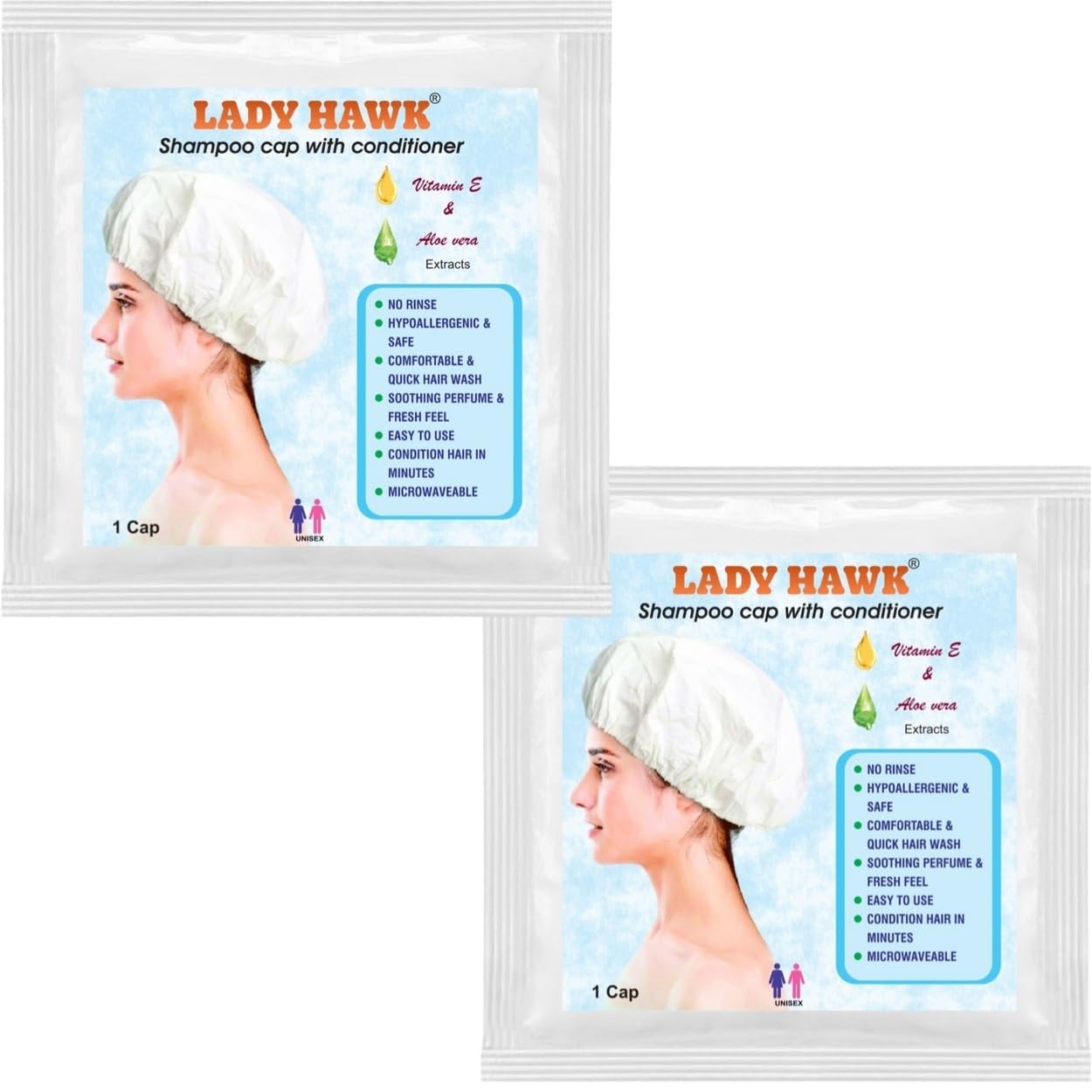LADY HAWK 2 Packs Easy Bath Eco Care No Rinse Shampoo Cap for Adults Bed Ridden Patients. Complete and Comfortable Hair Wash with Shampoo and Conditioner. Leaves You Fresh and Clean. Microwavable-image-47