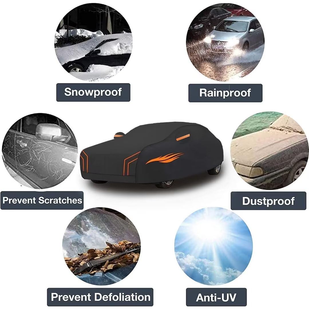 bâche de Protection pour Mercedes W126 280 SE, Bache Voiture à Fermeture éclair Respirante pour l'extérieur, résistante aux UV, au Vent et à la Neige(Black Orange)