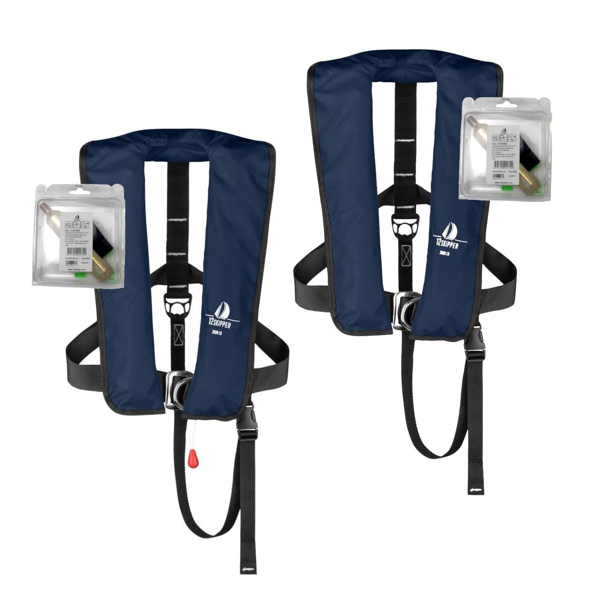 Set di 2 12skipper giubbotti di salvataggio automatici 300N ISO UML con imbragatura incl. 2 kit di manutenzione, blu navy