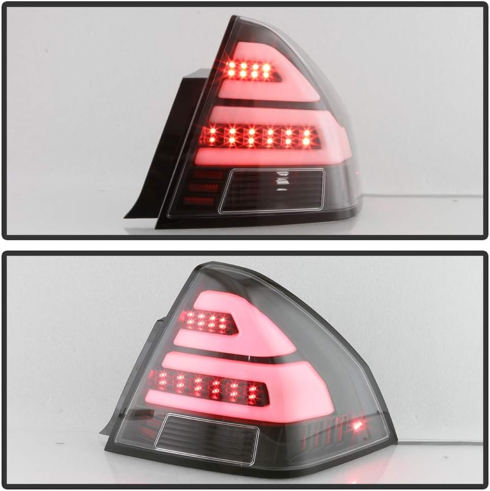 ACANII - For 2006-2013 Chevy Impala Black Dual LED Tube Tail Lights Brake Lamps Replacement Driver & Passenger