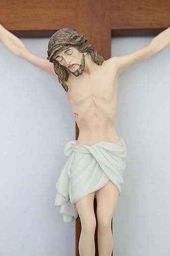 Miniatura 4 de Vittoria Collection Crucifijo de pared de 17 "cruz de madera Jesús piedra corpus estatua italiana escultura hecha en Italia