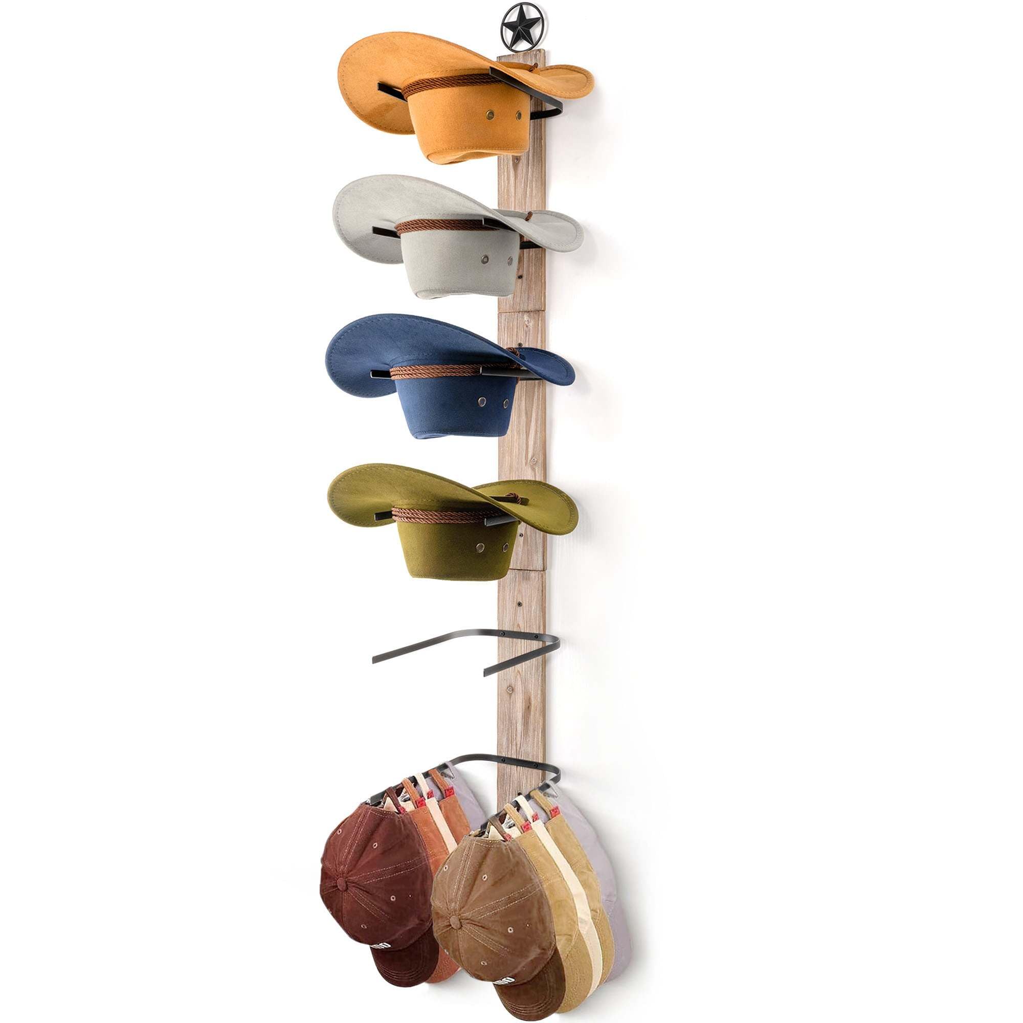 Hat Rack Board Wall Mount Hat Holder FLUFFYTREE Cowboy Hat Rack - 6-Piece With Wooden ...