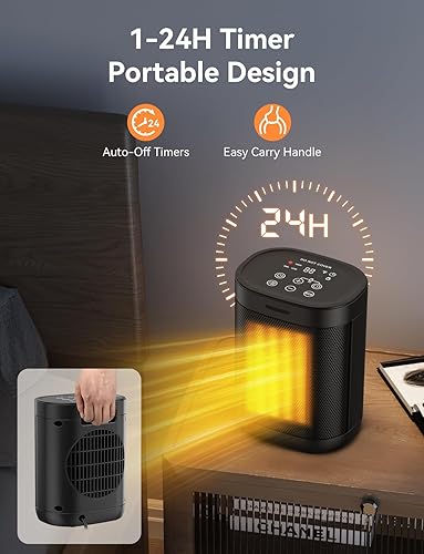Miniatura 5 de Calentadores de espacio de 1500 W para uso en interiores, calentador eléctrico portátil con modo ECO, termostato digital de 59-95 °F, bloqueo para