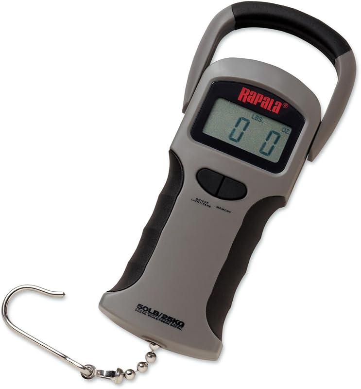 Báscula digital Rapala de 50 lb, báscula de pesca de alta precisión con pantalla LCD y agarre duradero para una medición precisa del peso