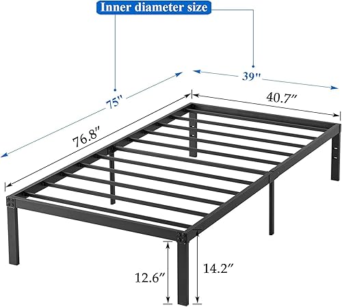 Miniatura 85 de VECELO - Base de cama metálica, no necesita somier, base de colchón, soporte de listones de acero, color negro, tamaño king