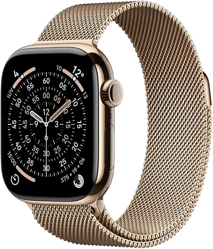 Apple Watch Series 11 GPS + Cellular, Caixa em titânio dourado de 42 mm com Loop milanesa dourada