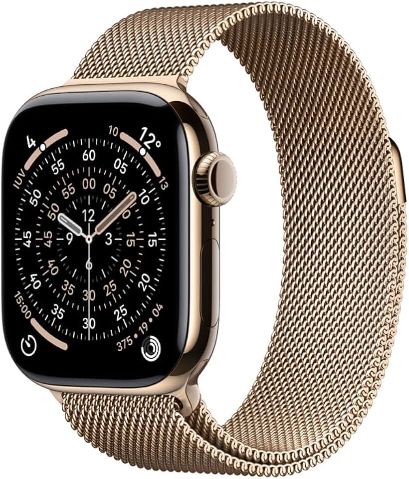 Apple Watch Series 11 GPS + Cellular, Caixa em titânio dourado de 42 mm com Loop milanesa dourada