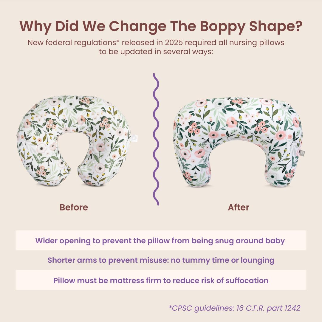 Boppy Coussin d'allaitement – Fleurs de Jardin Roses – Coussin Plus Grand, Plus Grand et Plus de Soutien pour l'allaitement et Le biberon – Remplissage Plus Ferme, Levage Plus élevé, Plus Grande