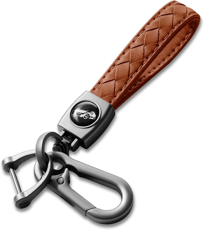 Chaveiro para carro com mosquetão, alça de couro sintético, argola D com parafuso e giro de 360° Gkeygo – Gunmetal - Brown