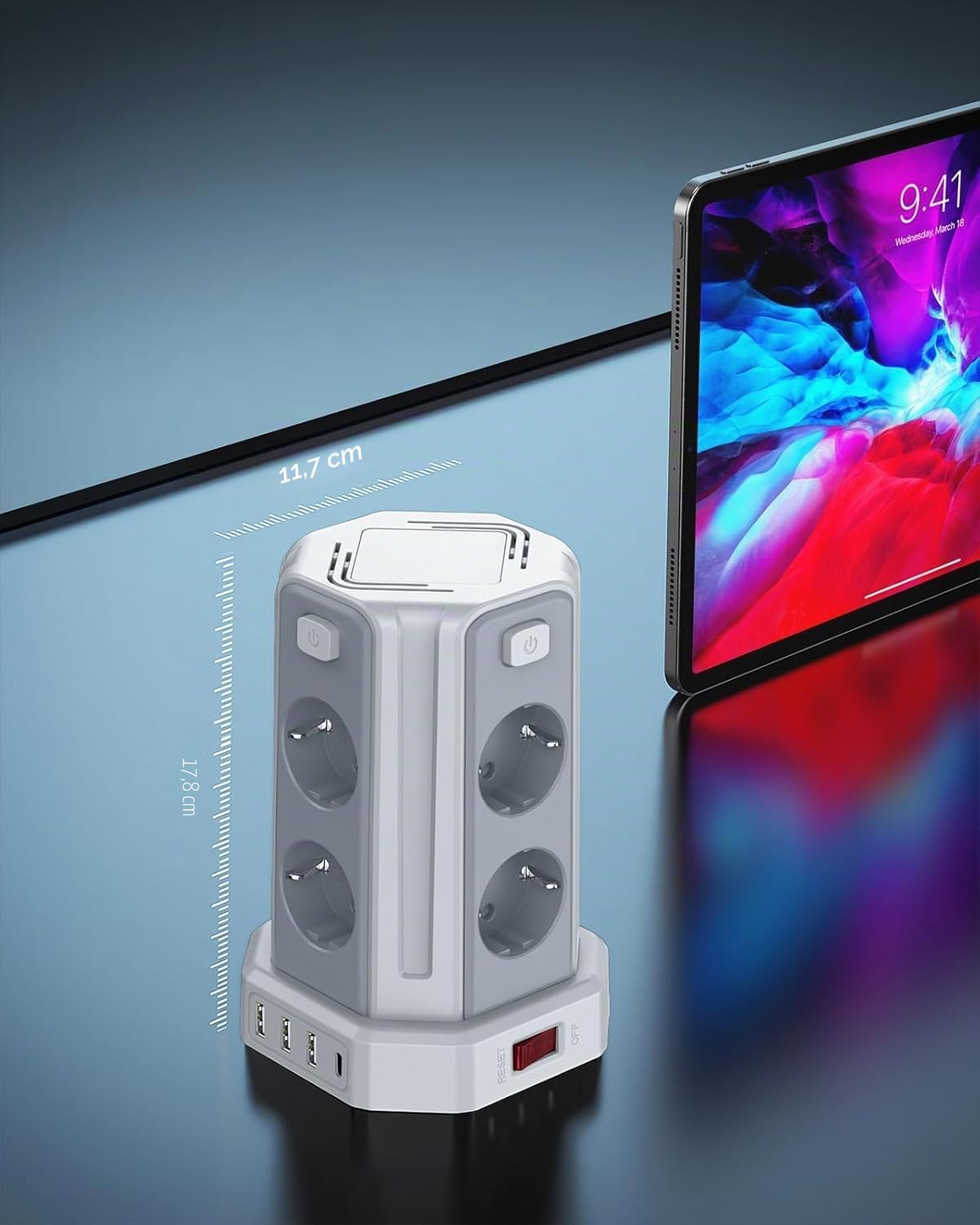 5 Metri Sameriver Ciabatta Elettrica Multipresa, con 8 Prese e 3 USB A+1 USB C(2500W/10A), protezione Sovratensione con interruttori indipendenti,Bianco F (Schuko) | 8 Prese, 3 USB A + 1 USB C, 2500W/10A, Protezione Sovratensione, Interruttori Indipendent