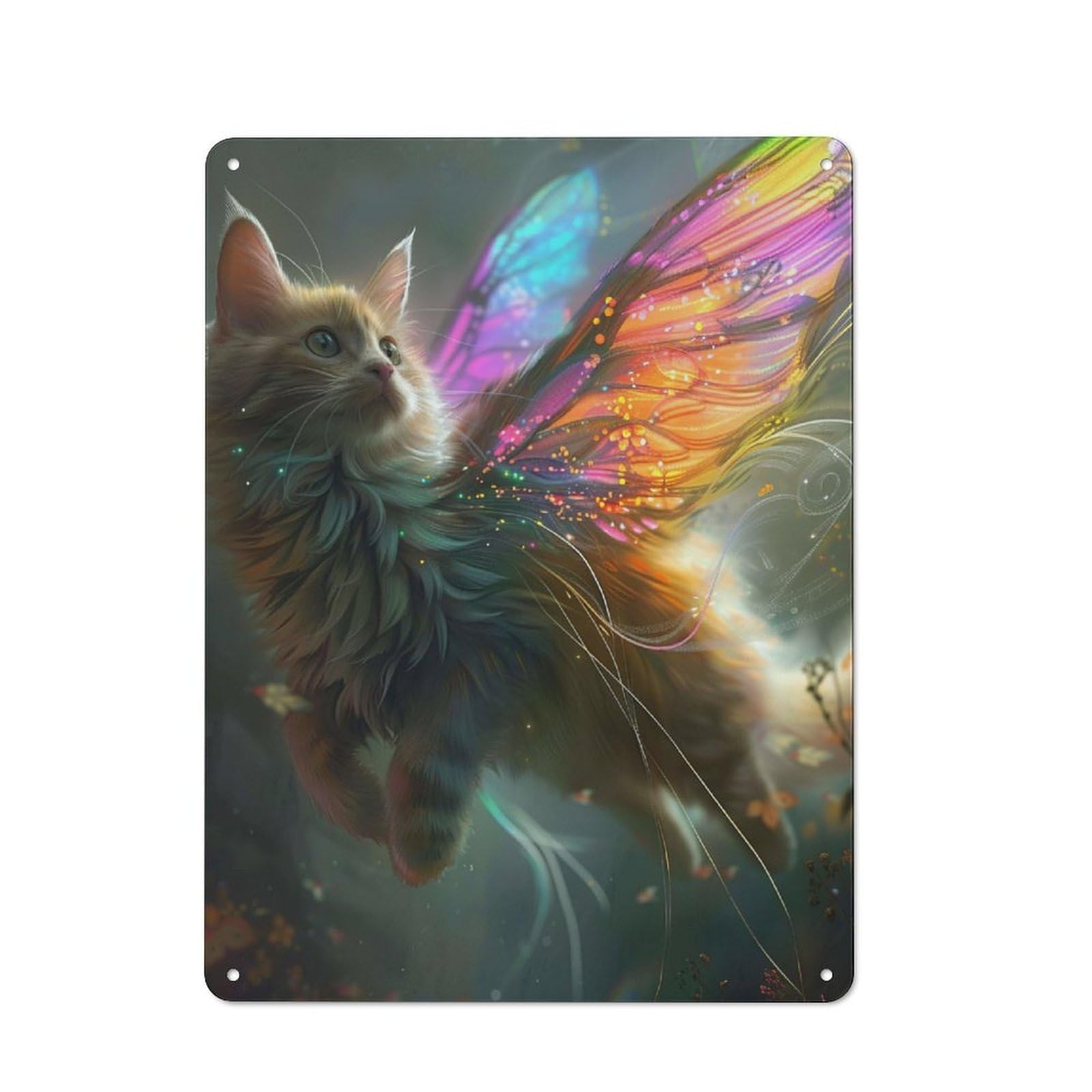 Junmoney Flying Cat With Wings Metal Plaque 40X30cm With For Garage Wall, Vintage Decor, For Vintage Wall Decor Fans, For Metal Sign Collectors