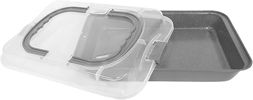 Miniatura 9 de casaWare Molde rectangular cubierto para tartas de 9 x 13 x 2 pulgadas con asas anchas (granito oro rosa)
