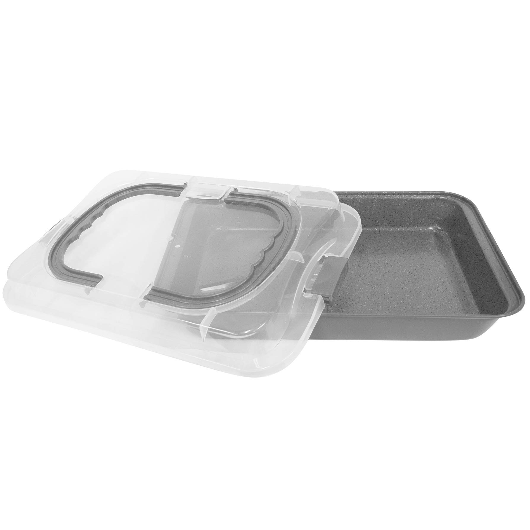 CasaWare Rechteckige Kuchenform mit Deckel und breiten Griffen, 22,9 x 33 x 5,1 cm, Silbergranit