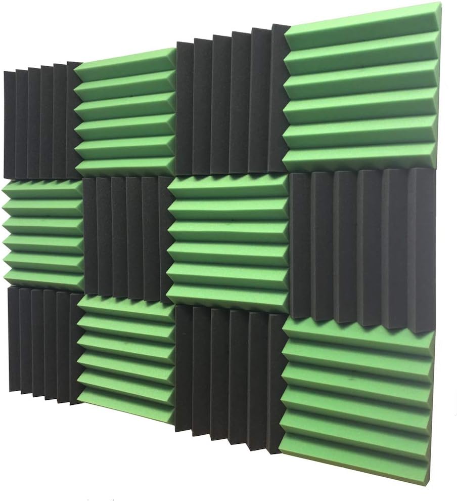 2" x 12" x 12" GREEN/CHARCOAL Black Acoustic Wedge Panels Studio Soundproofing Foam 12 Pack