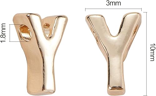 Miniatura 2 de LiQunSweet 26 cuentas sueltas de aleación de metal chapado en oro para collar con inicial, pulsera, aretes, joyería, decoración, manualidades, 0.39