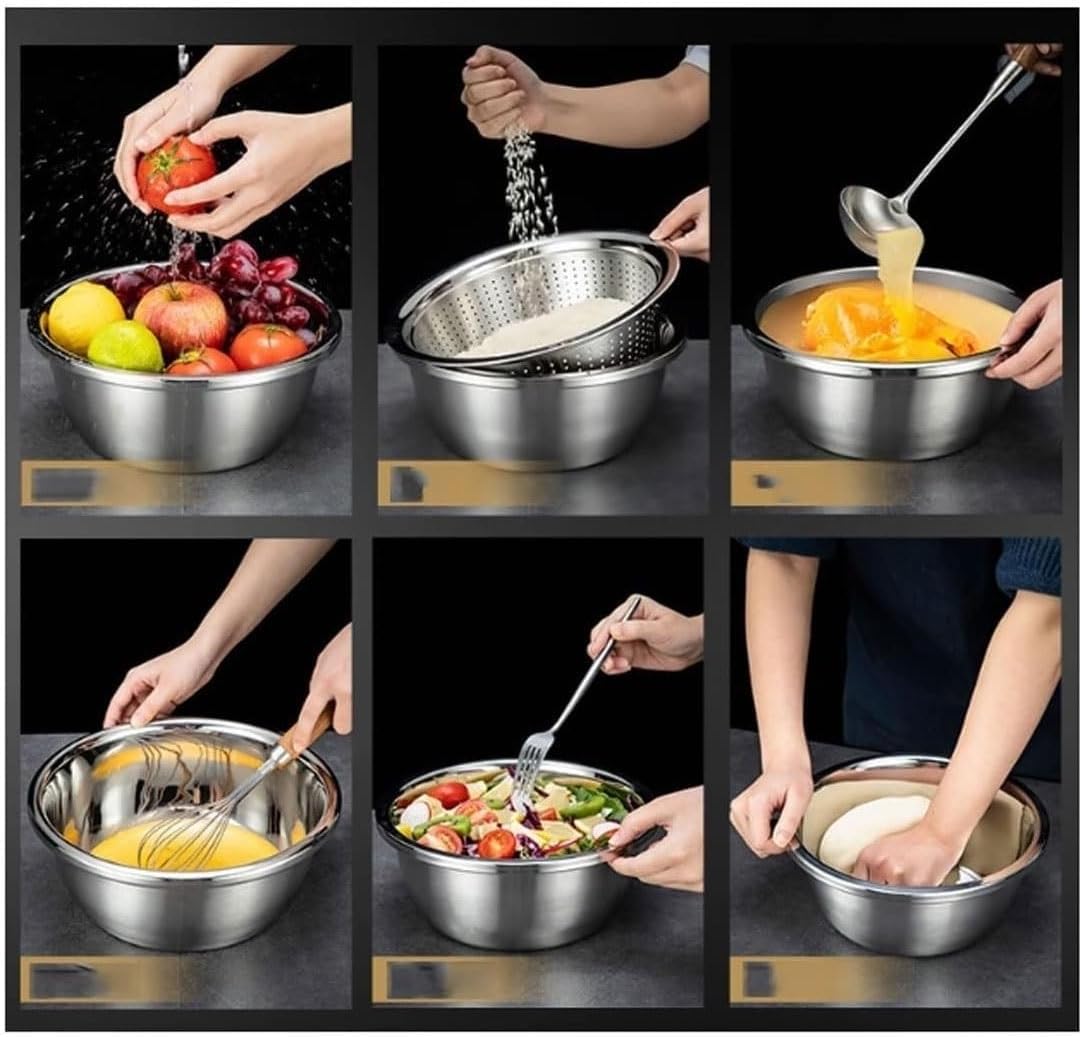 Mixing Bowls Pots Pans Salad Bowls Picnics Cookware Serving Trays Baking Cooking Soup Bowls Stainless Steel Nesting Bowls 5 Piece Sets 22-28Cm