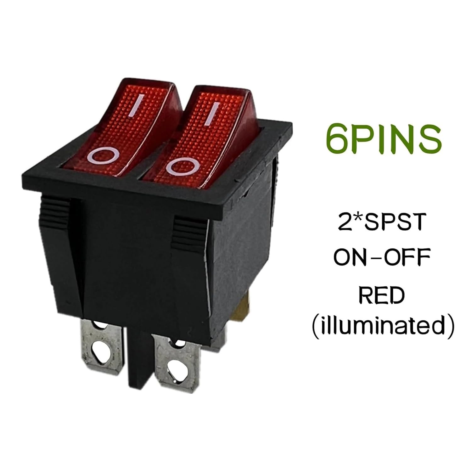 5pcs KCD6 6PIN 16A 250V 20A 125V Double red Light Switch Rocker Switch 4p ON-Off KCD6 Boat Power Switch 2*SPST