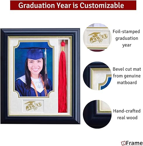 Miniatura 3 de iFrame Marco de fotos de graduación 2023 y borla I Grad Class Year  Acabado negro de madera real I para escritorio, mesa o pared  Lente inastillable