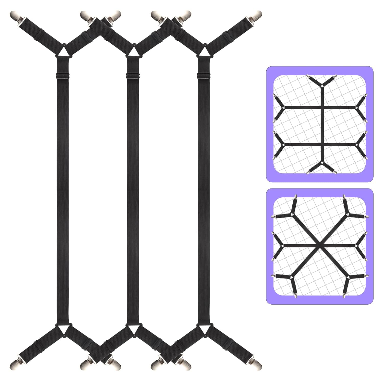 Bed Sheet Straps 3 PCS Secure and Sheet Holder Straps for Full Size Beds Adjustable Crisscross Fitted Sheet