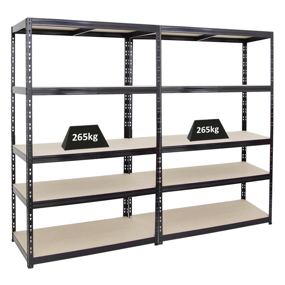 PROREGAL Mega Deal | 2X Schwerlastregal Giant Tiger | HxBxT 200x120x60cm | Fachlast 265kg | 5-Ebenen | Schwarz | Garagenregal Kellerregal, Werkstattregal