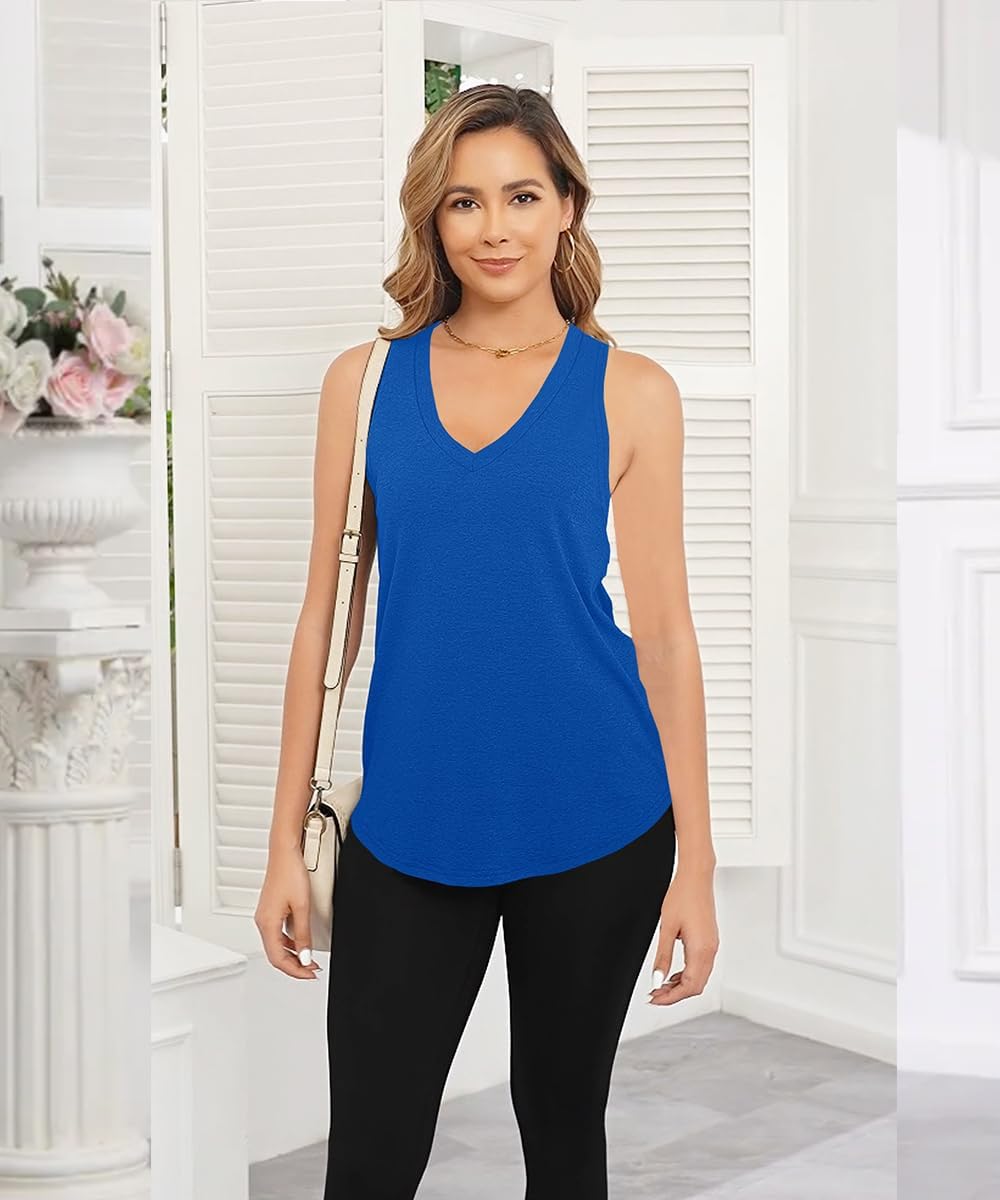 Smile Fish Women Summer Deep V Neck Tank Top Loose Fit Flowy Sleeveless Shirt - Image 2