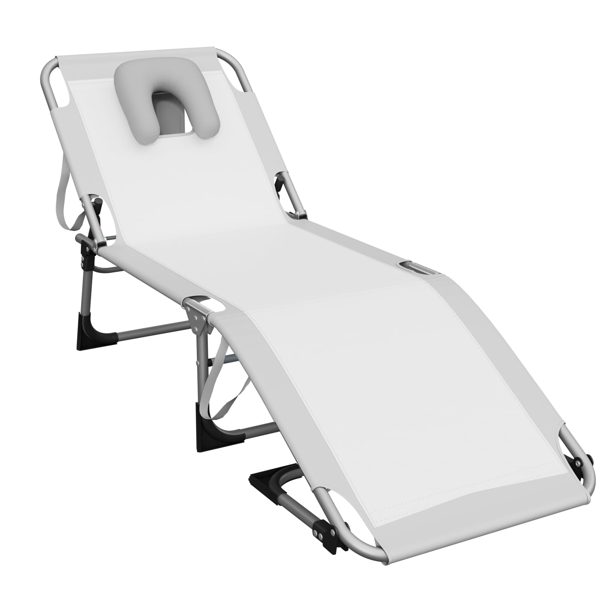 SUBTLETY Lettino pieghevole con cuscino, apertura del viso, schienale regolabile in 3 posizioni e tasca laterale, ergonomico, da giardino, portatile, per campeggio, spiaggia, ufficio (grigio chiaro)