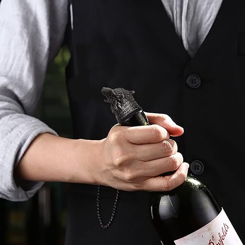 Miniatura 7 de Vertedor aireador de vino, vertedor de licor de acero inoxidable con tapón de botella, estilo retro, botella de vino de alta calidad, tapón de