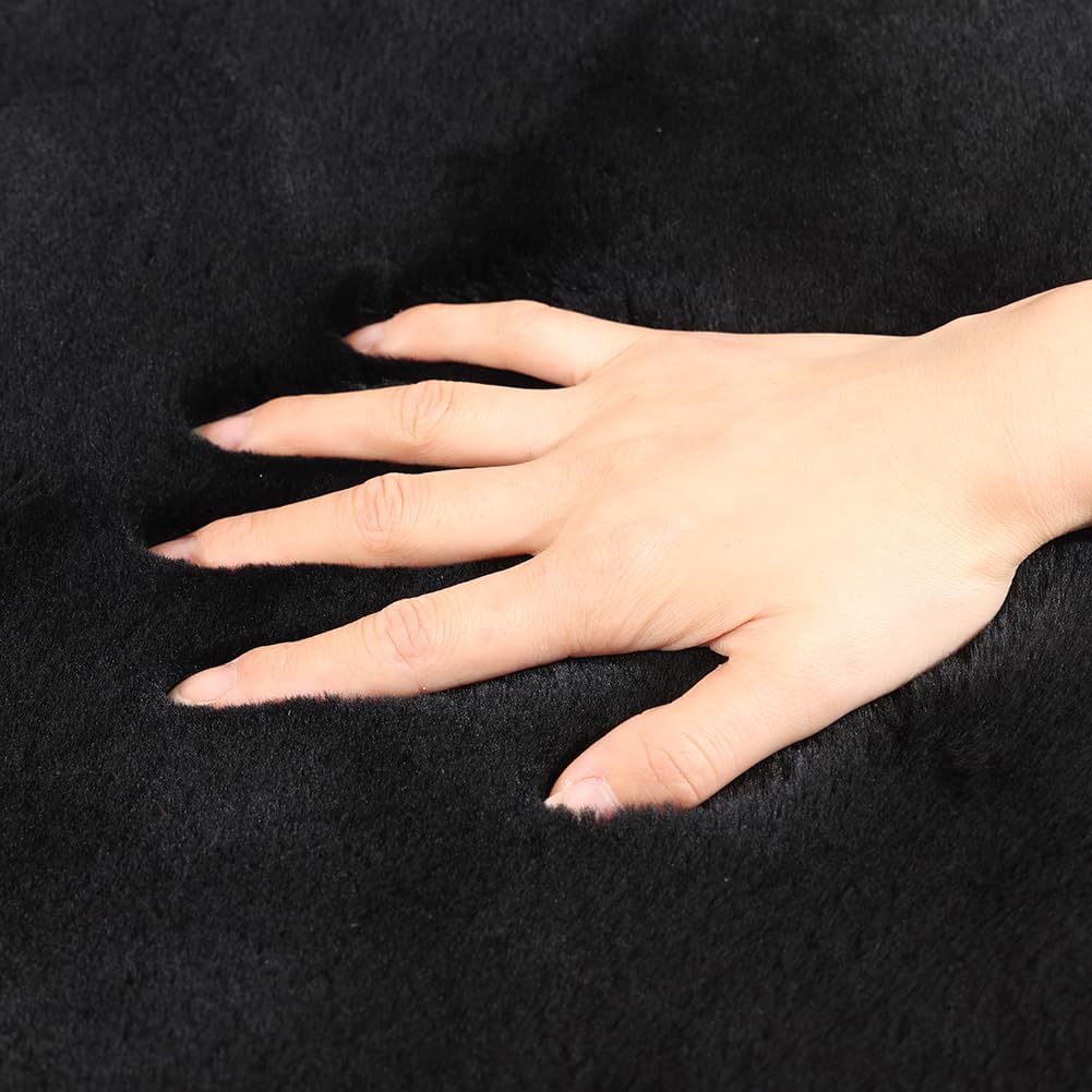 LLB Sheepskin Chair Covers Office Chair Cushion Dining Room Chair Pads Desk Chair Seat Cushion for Computer Chair Fur Area Rugs for Living Room 19x19 Inch (Pack of 1), Shearling Black