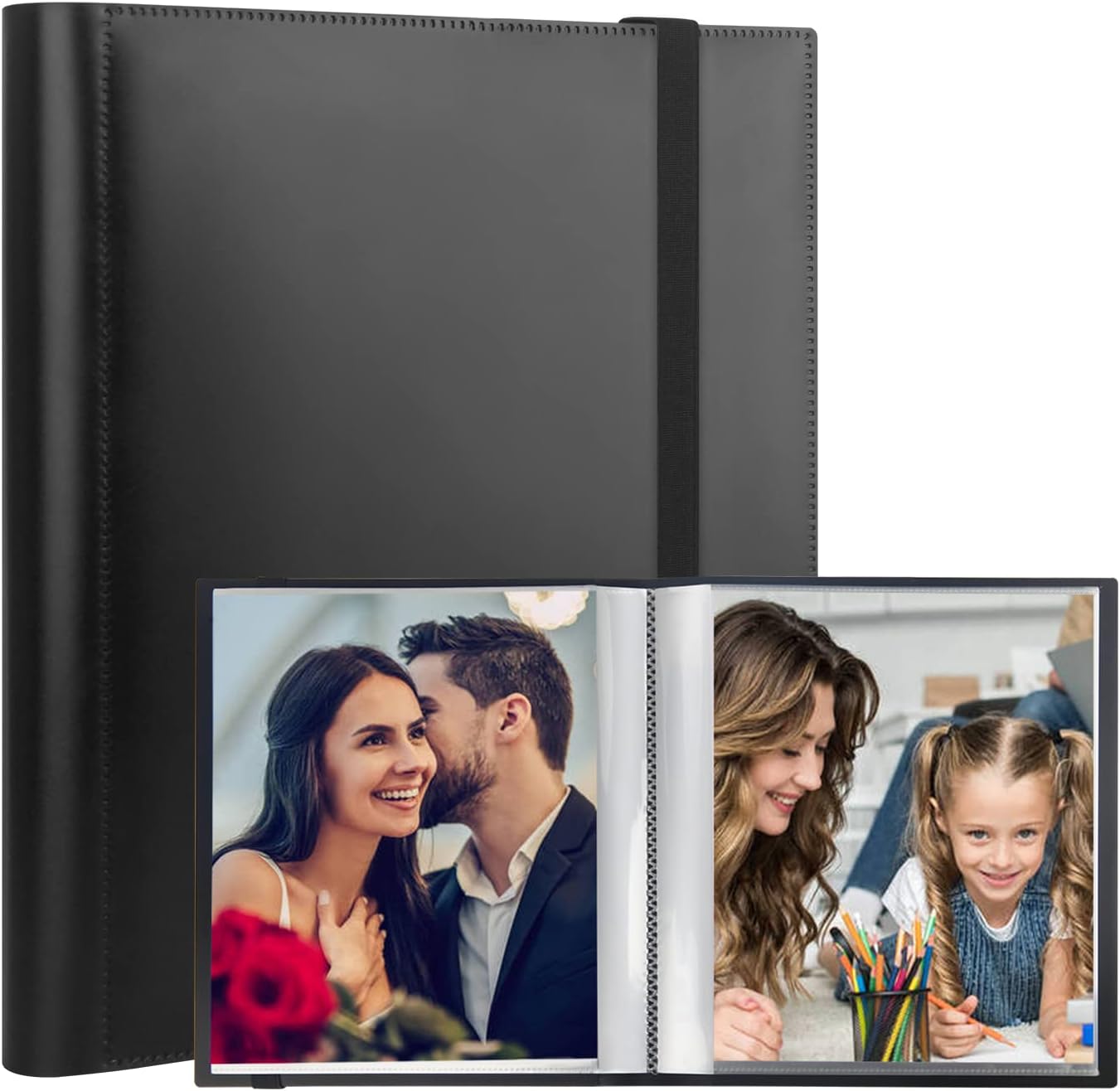 Photo Album 6x8 Photos, 6x8 Photo Album Book Holds 64 Pictures, Art Portfolio Binder for 6 x 8 Pictures, Photo Albums for 6 x 8 Photos, 8x6 Sheet Protector Folder for Photos, Artwork, Drawings (Black)
