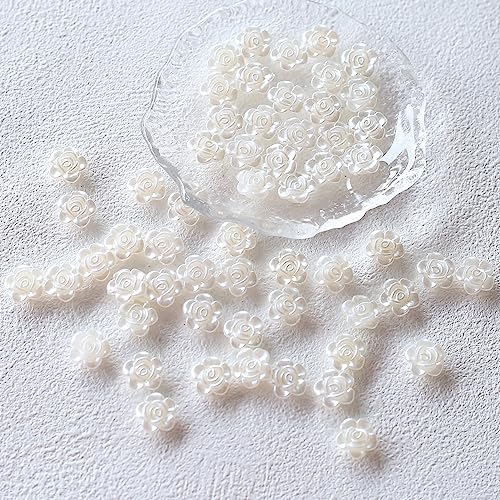 YIEUR 490 perlas blancas con flores brillantes, perlas de 12 mm para manualidades con agujero para manualidades, 150 g, perlas de acrílico sueltas para boda, para pulseras, collares, decoración