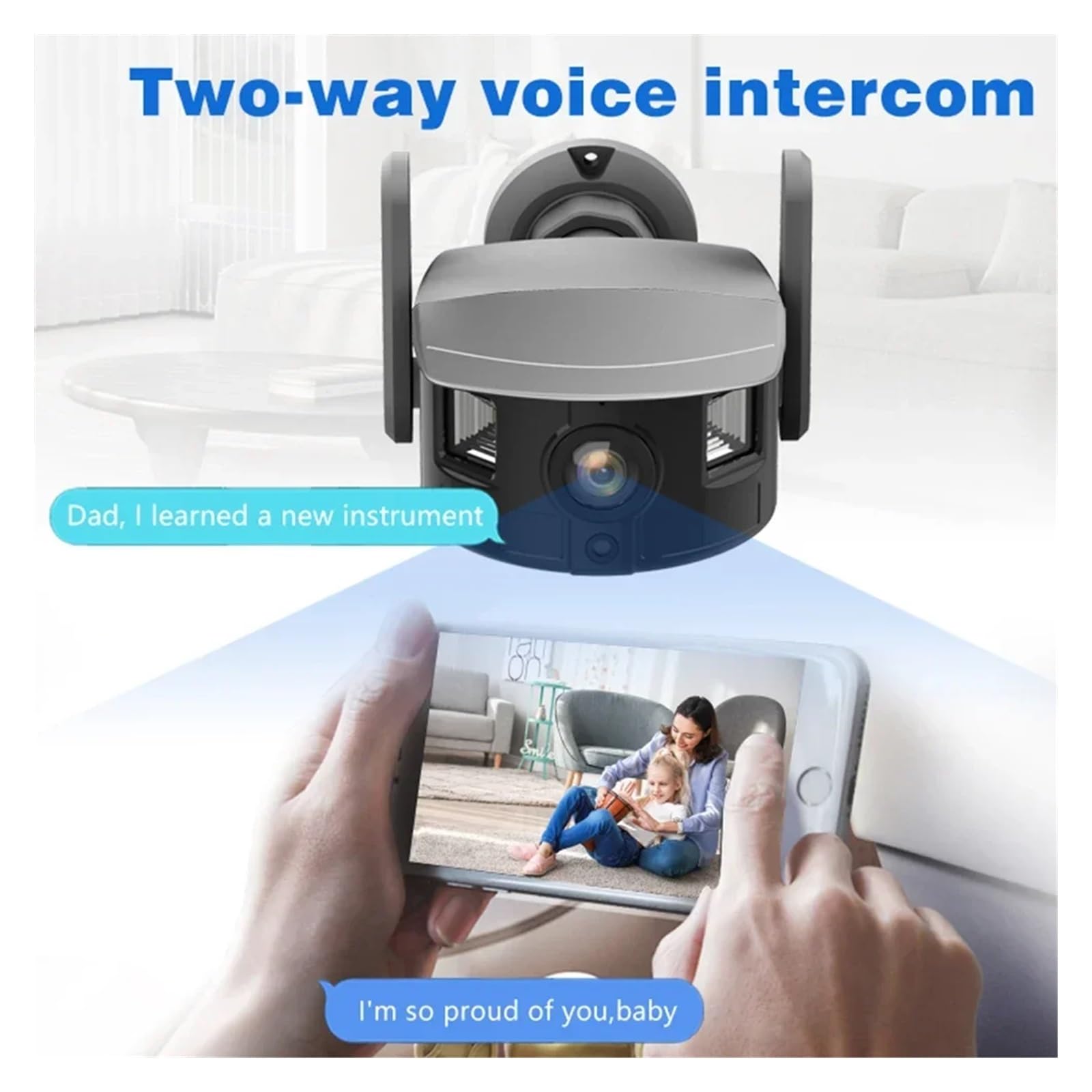 Telecamera di sicurezza esterna Telecamera 4K 5MP Uscita doppio schermo grandangolare da 180°, esterna impermeabile IP67 Controllo PTZ APP di tracciamento AI Avviso automatico(5MP Add 64GB Card)