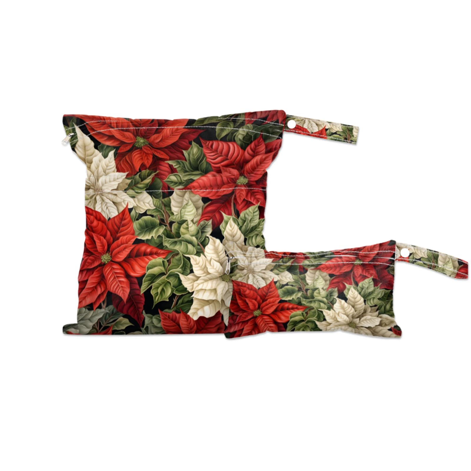 GzLeyigou 2 Set Xmas Poinsettia Beauty Wet Dry Bags for Baby Cloth Diapers Reusable Storage Bag for Travel,Beach,Pool,Daycare,Stroller,Gym,Laundry,Dirty Clothes,Swimsuits & Wet Clothes, Wet Bag