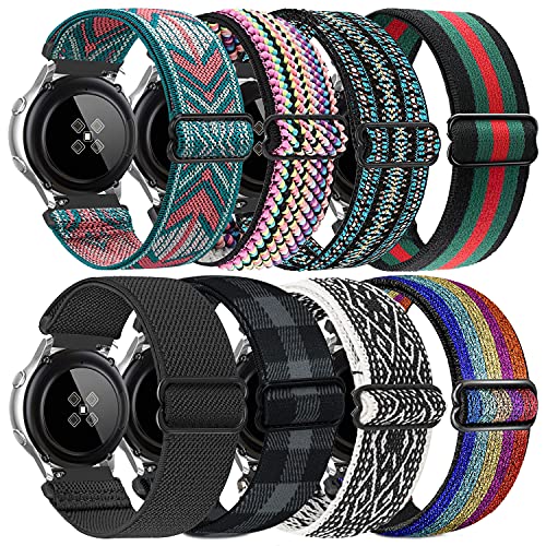 8 Pack 20mm Stretchy Nylon Loop Watch Bands Compatible With Samsung Galaxy Watch Active 2 44mm 40mm/Active 40mm/Galaxy Watch 3 41mm/Galaxy Watch 42mm/Galaxy Watch 4 44mm 40mm / Galaxy Watch 4 Classic 46mm 42mm