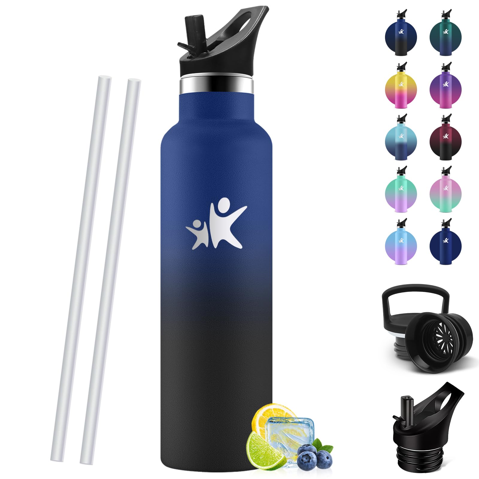 HoneyHolly Thermos Water Bottle, 750 ml, BPA-Free, Thermal Bottle, Double Walled Vacuum Flasks, 18/8 Stainless Steel, Water Bottle with Straw, Thermos for Gym, Sports, Bike