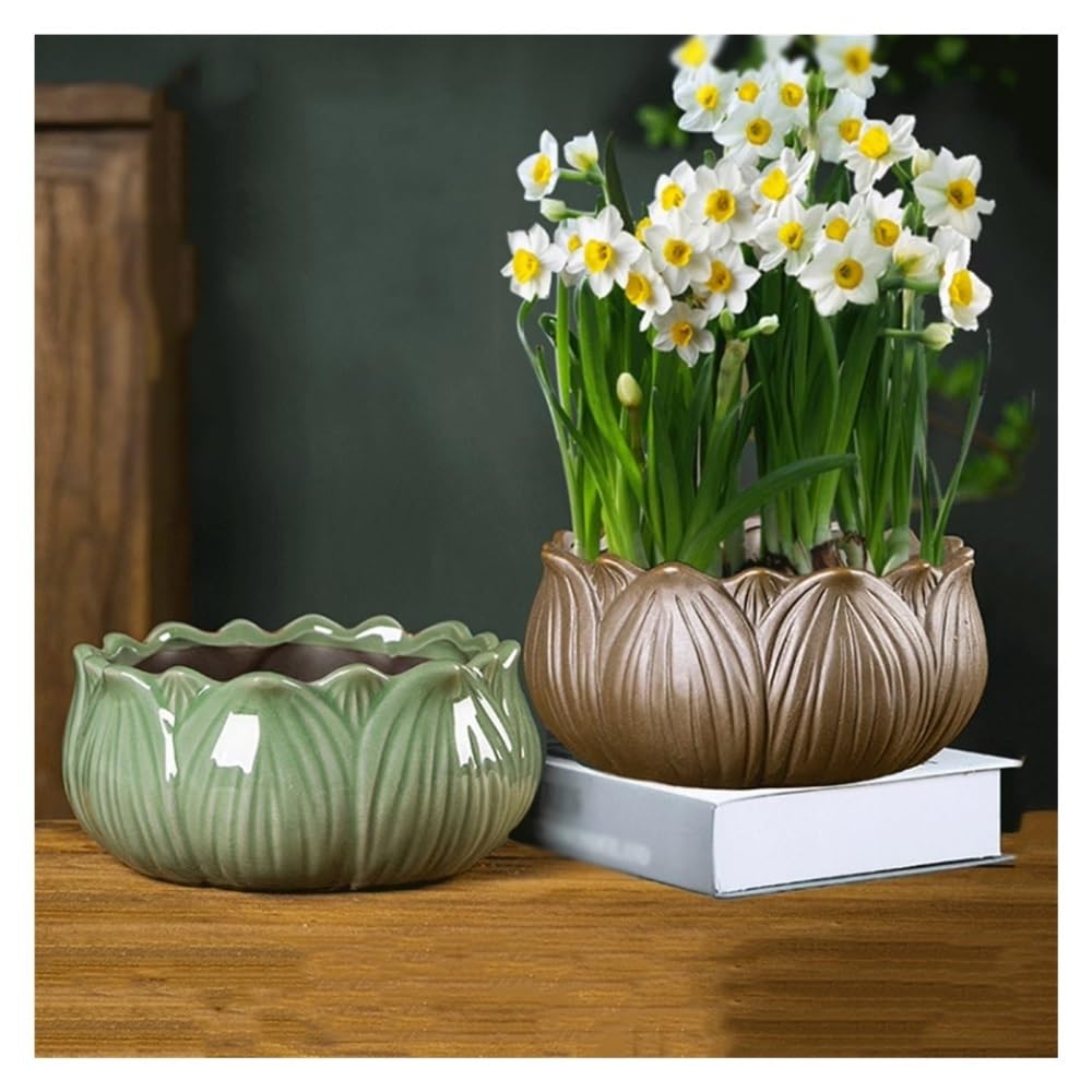 Dekoracyjne donice na rośliny doniczkowe, Doniczki z możliwością napełniania wodą, ceramiczne doniczki hydroponiczne, duże doniczki w kształcie retro, Idealne doniczki dla roślin do użytku wewnątrz i