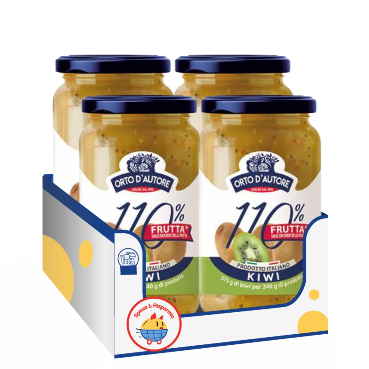 Preparato alla Frutta Kiwi 340g Spalmabile Dolce per Colazione e Dessert Qualità Italiana – Variazioni 4/8/12 Pezzi (8 PEZZI)