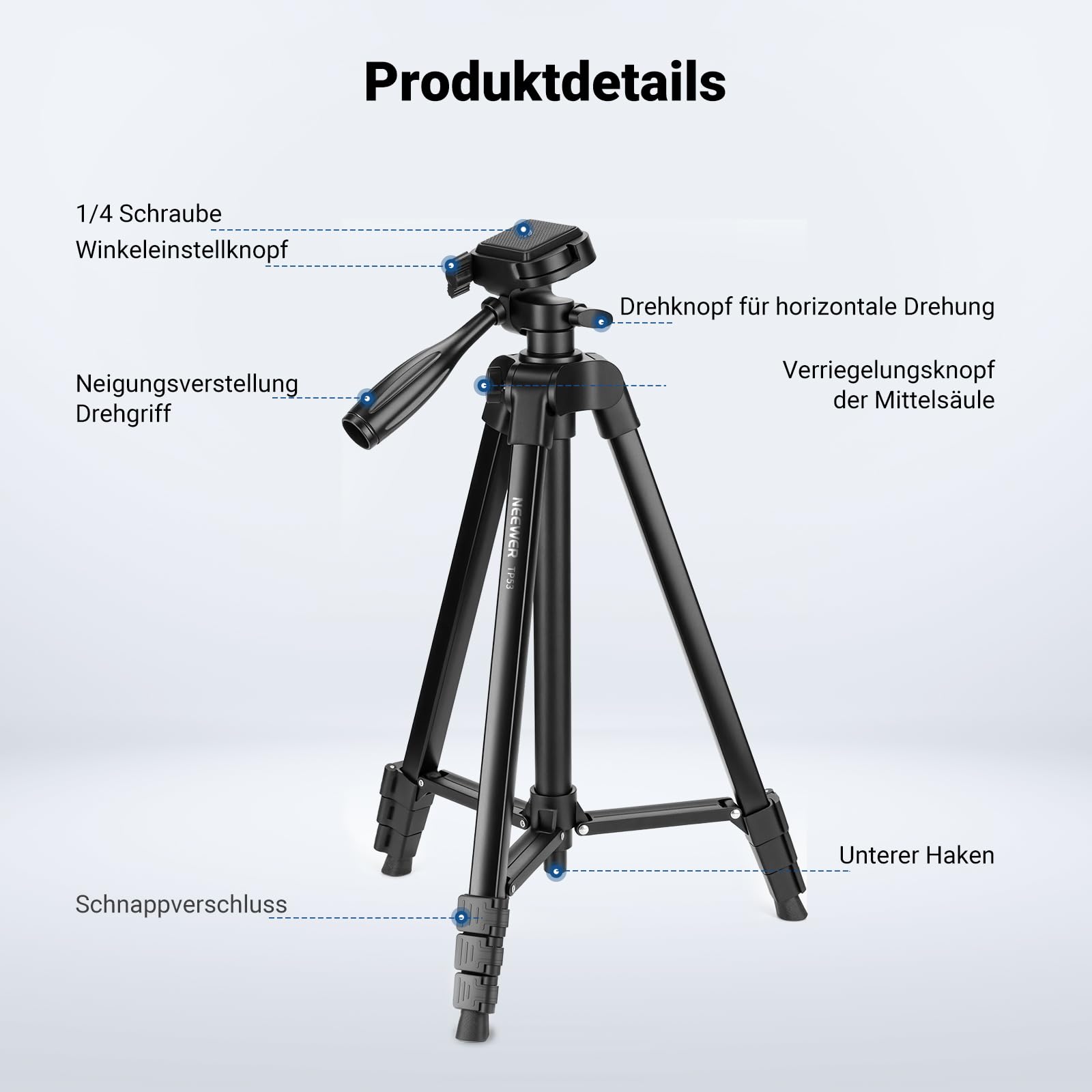 NEEWER Entry Level Version Stativ für Handy & Kamera, Metall Leichtes Tragbares Reisestativ mit Cold Shoe Handyhalterung Kompatibel mit iPhone für Videoaufnahmen, TP53