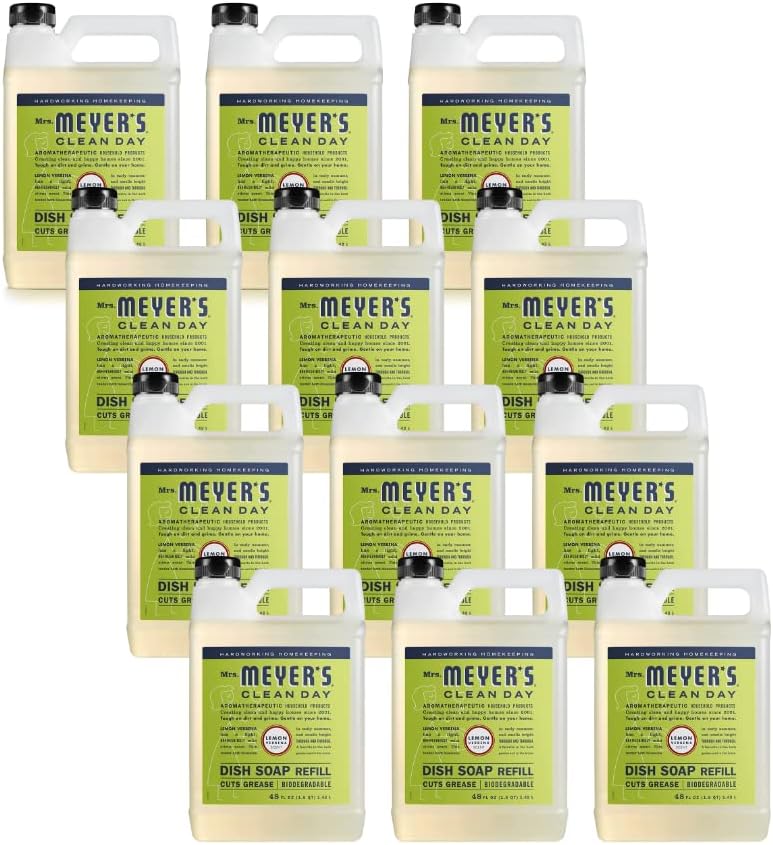 Mrs. MEYER'S Clean Day Liquid Dish Soap Refill, Lemon Verbena, 48 Fl Oz. (Pack of 12)