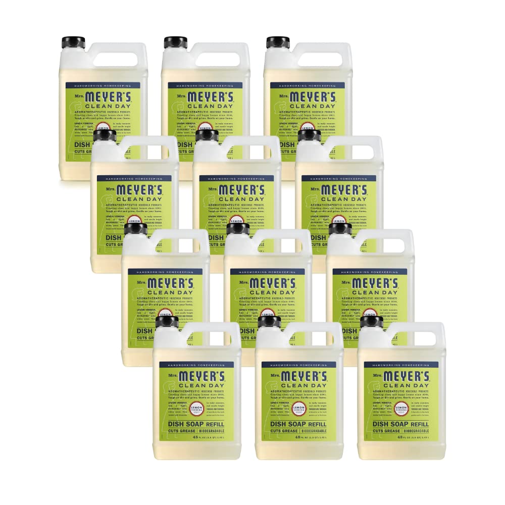 Mrs MEYERS Clean Day Liquid Dish Soap Refill Lemon Verbena 48 Fl Oz Pack of 12