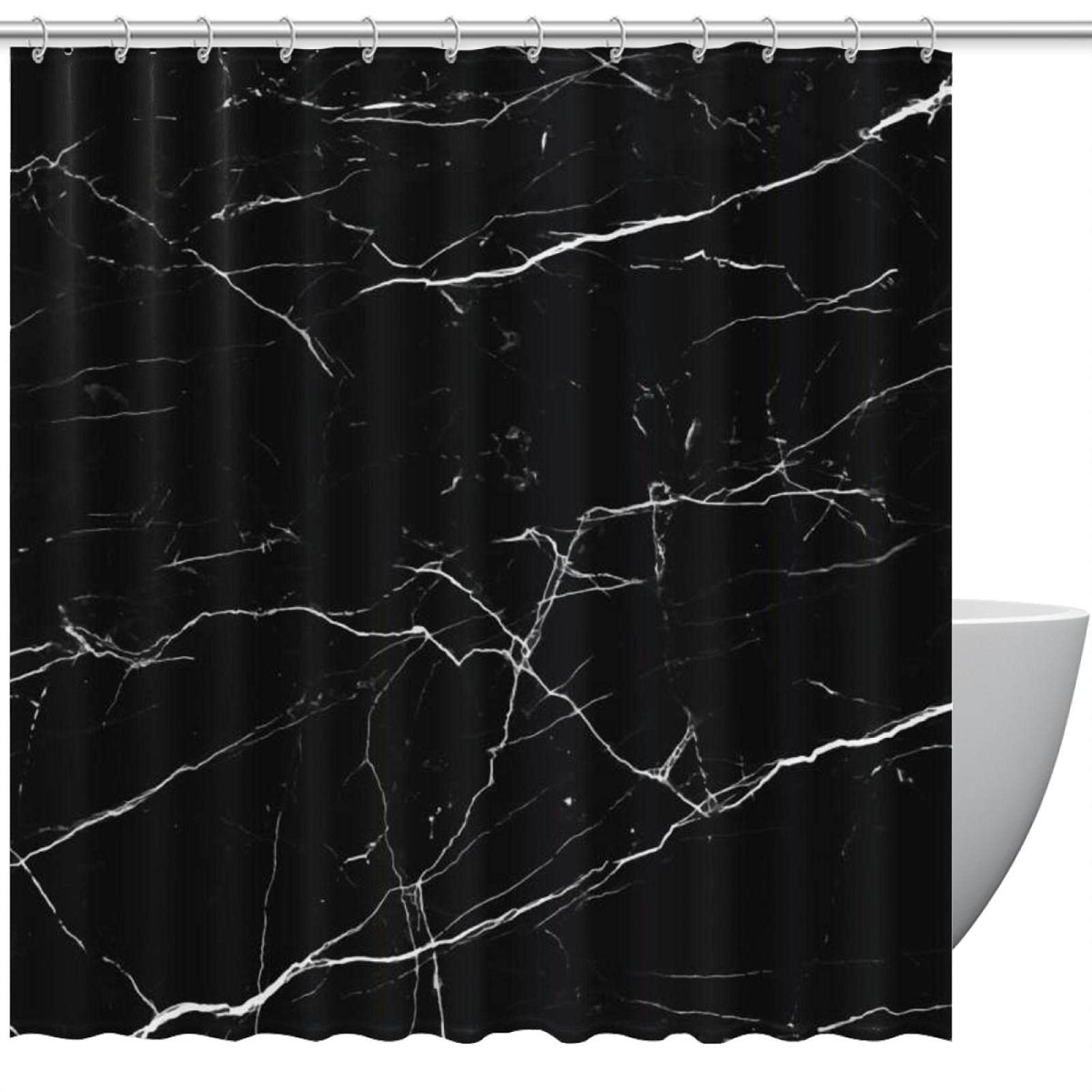 Rideau de douche marbre noir haut de gamme sans odeur avec 12 crochets