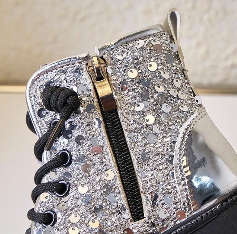 Girls shining Ankle Boots Side Zip Comfort Non-Slip Boot Lace Up Outdoor Combat Boot(Toddler/Little Kid/Big Kid)3