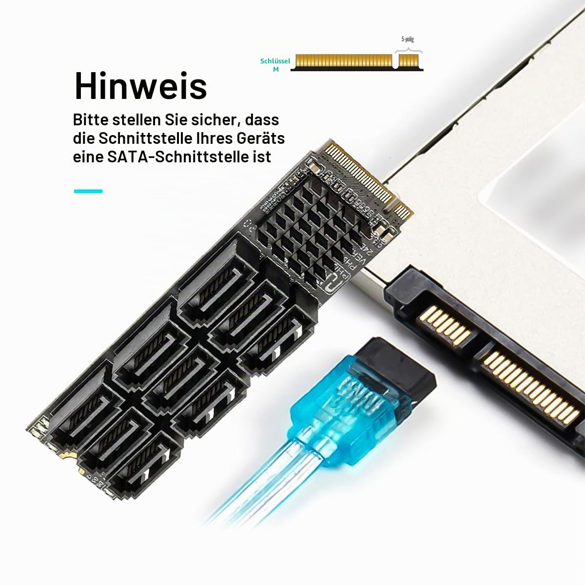 CY NGFF NVMe M-Key PCI Express M.2 auf 9 Ports SATA 3.0 6 Gbit/s Adapterkonverter Festplattenerweiterungskarte 2280 für NAS