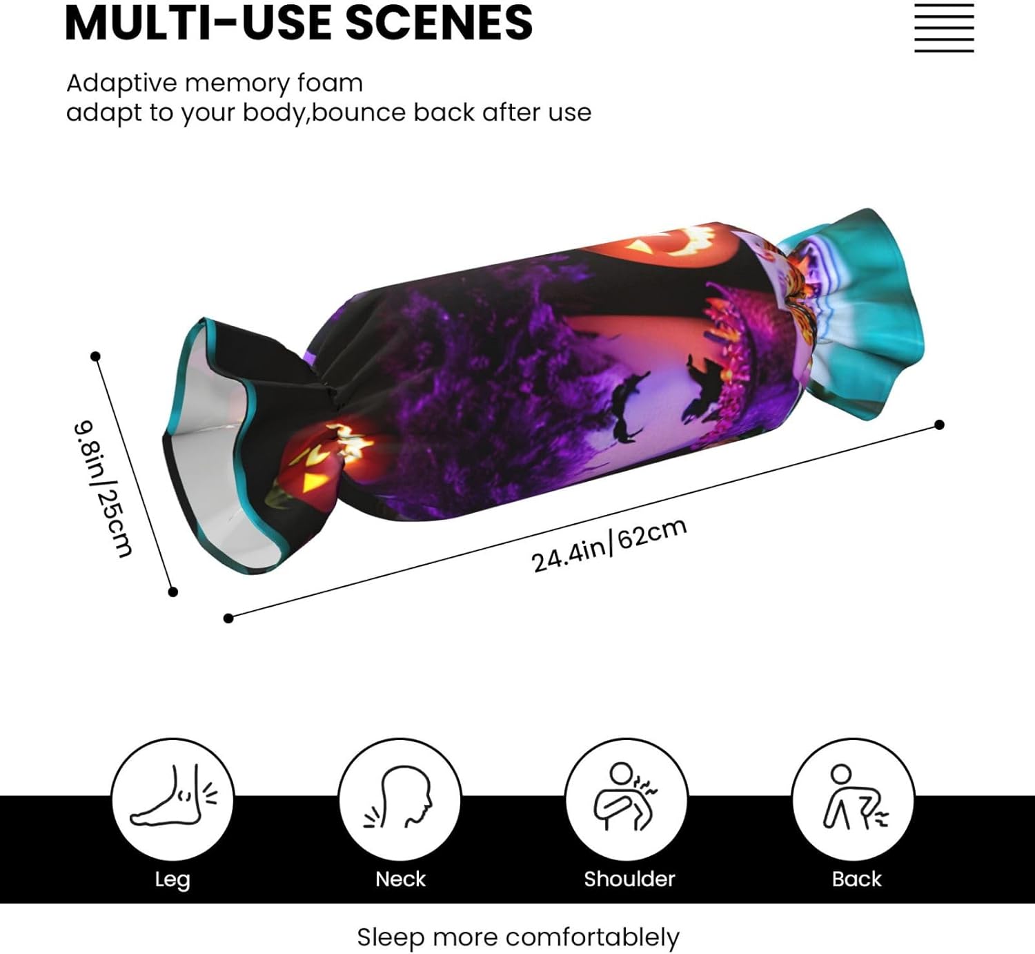 Halloween Carnival Party Print Candy Cylindrical Eco-Friendly Pillow Soft Velvet Living Room Bedroom Travel Decor