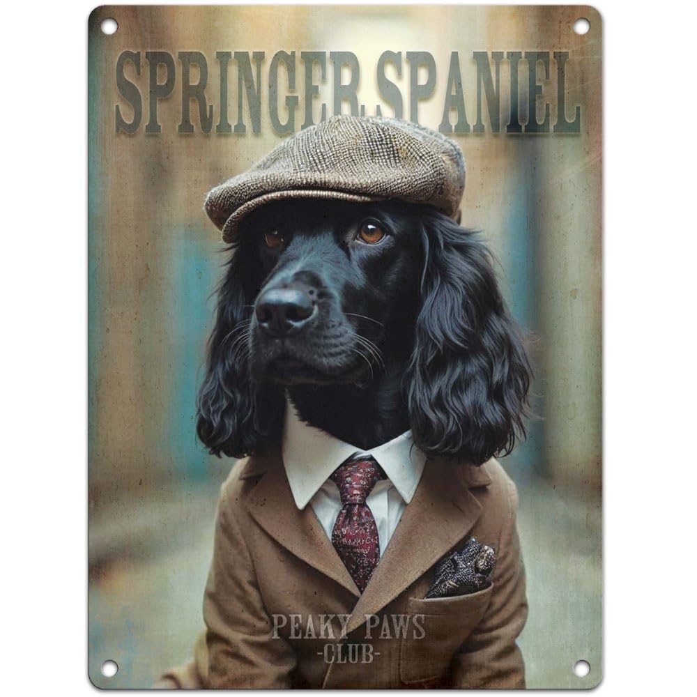 Small (150 x 200mm) Metal Sign - Peaky Paws Club - Springer Spaniel Black