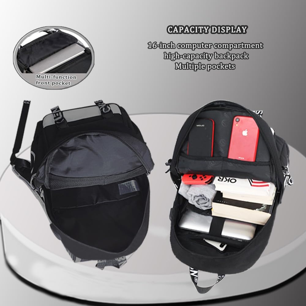 School Backpack for Boys Print Backpack Teenagers Anime Large School Bag Outdoor Reflective Daypack.Luminous Pattern Travel Laptop Backpack - With Usb Charging Port Headphone port Boy