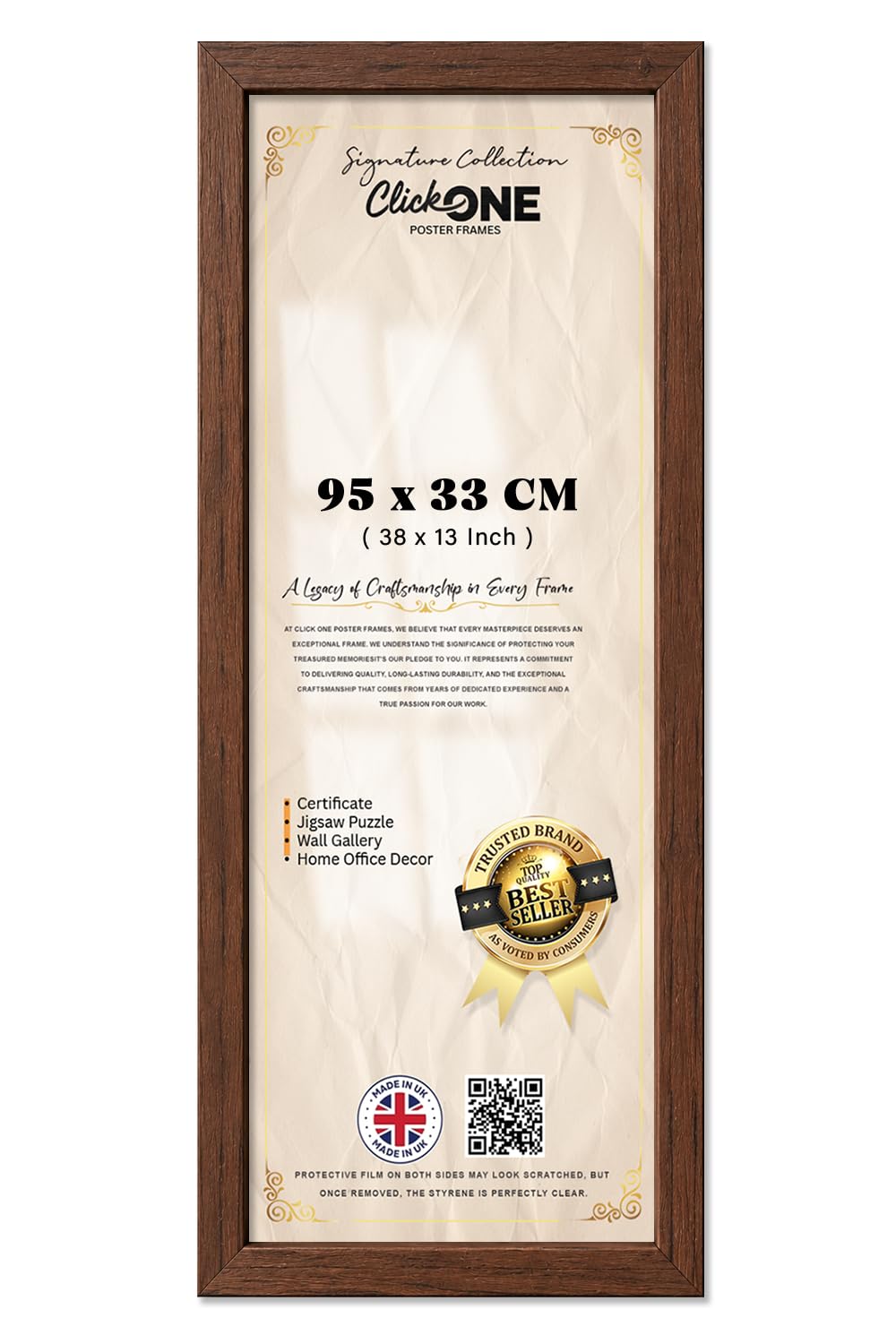 Click One Modern Flat Panoramic Style 95 X 33 cm Picture Frame For Tabletop And Wall Mounting 38 X 13 Inch Display For Photos Paintings Posters Artwork In Walnut Finish With Secure Hanging Hardware