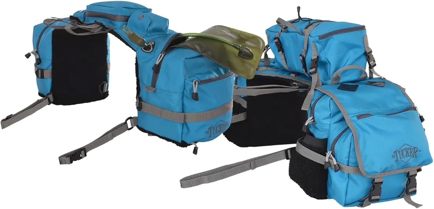 Circle Y Tucker Adventurer Horse Saddle Bag Set | Durable 1680D Trail Riding Gear with Pommel Bag, Detachable Cantle Bag, Water Bladder, Rain Cover & Fleece-Lined Back, Turquoise Blue