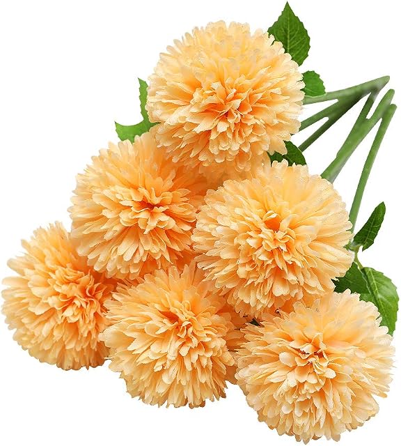 Tifuly sztuczne kwiaty hortensji, 6 szt. jedwabna chryzantema, małe kule, kwiaty do domu, ogrodu, na przyjęcie, do biura, do bukietów ślubnych, kwiatowych aranżacji, elementów centralnych (pomarańczowe)