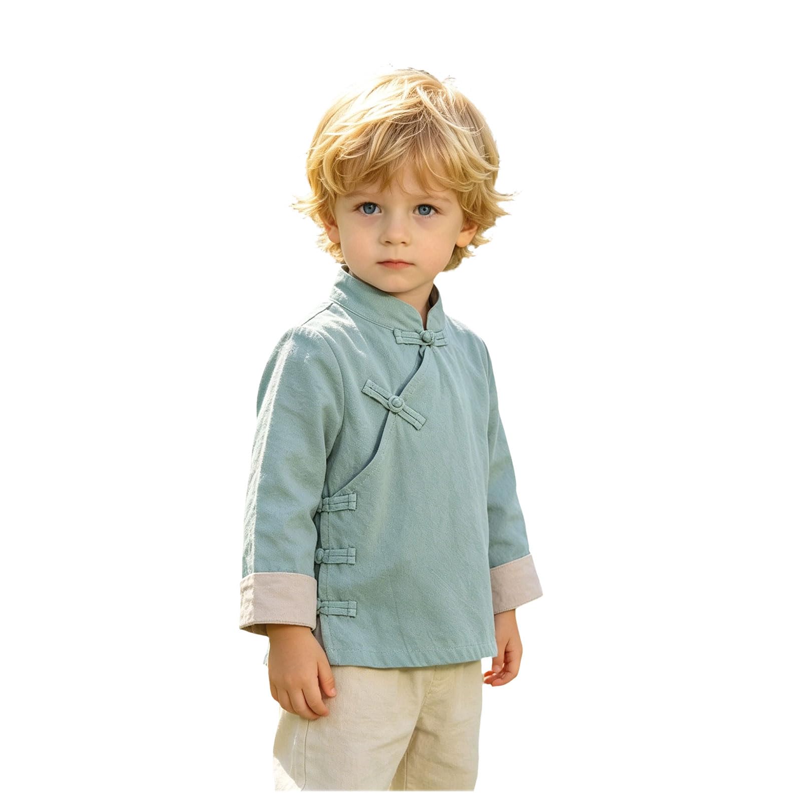 Générique Tenue traditionnelle pour enfant garçon et fille, vestechinois classique en tissu coton lin léger confortable, loisirs, anniversaires, fêtes et toutes occasions festives familiales